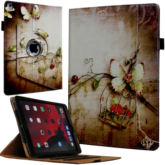 JYtrend Case Rotating Cover for Old iPad 2 (2011) /iPad 3 (2011) /iPad 4 (2012) with Pocket (Butterfly Flower)