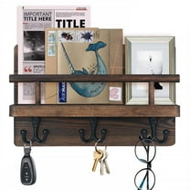 YIHATA Key and Mail Holder for Wall Hooks Key Hanger for Wall with Shelf Wood Wall Shelf with Hooks for Wall Decorative Retro Hanging Organizer Rustic Farmhouse Decor for Entryway (Brown)