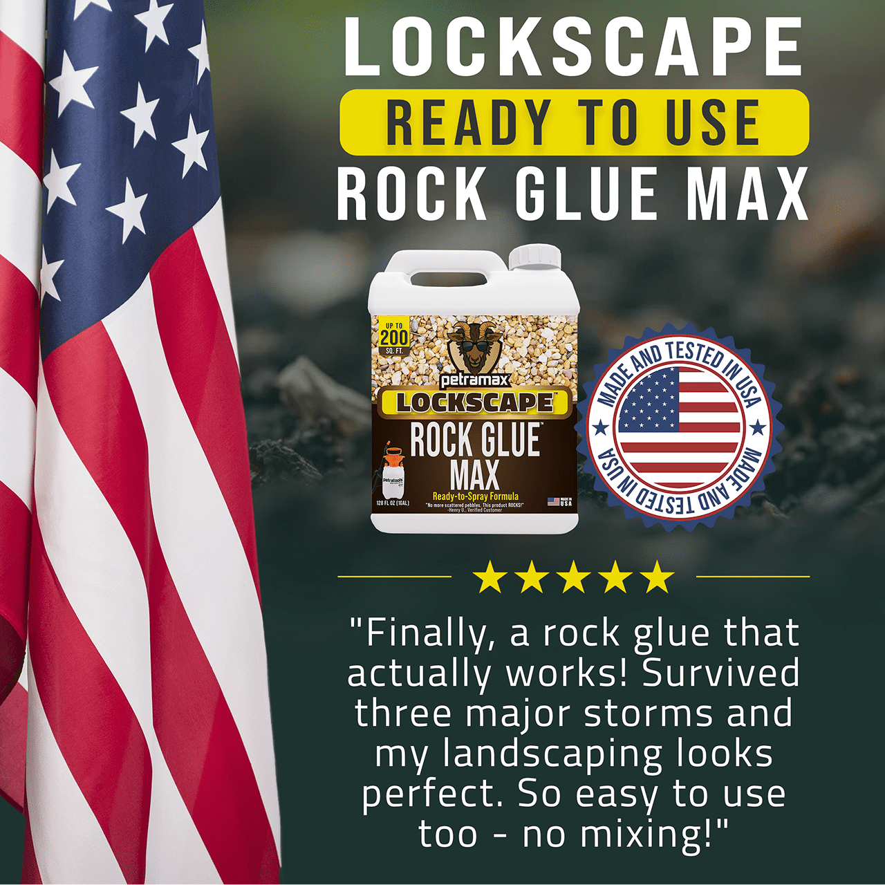 PetraMax Lockscape Rock Glue for Landscaping, 1 Gallon - 100% Permeable & Pet-Safe Landscape Adhesive for Stones & Pebbles - Ready to Spray Pea Gravel Binder & Mulch Glue for Landscaping