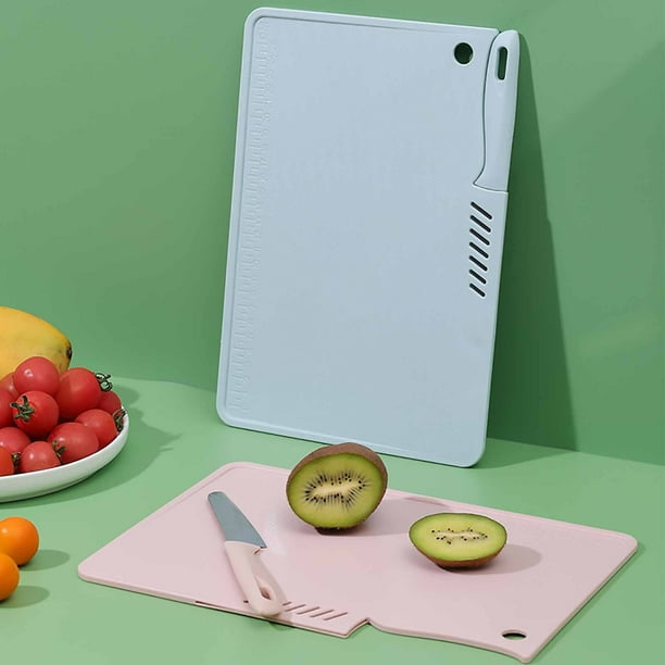Juego de tablas de cortar con cuchillo para frutas y verduras | Kit de herramientas de corte de cocina de plástico portátil | Empuñadura ergonómica, ligera, compacta | Incluye 1 tabla de cortar y