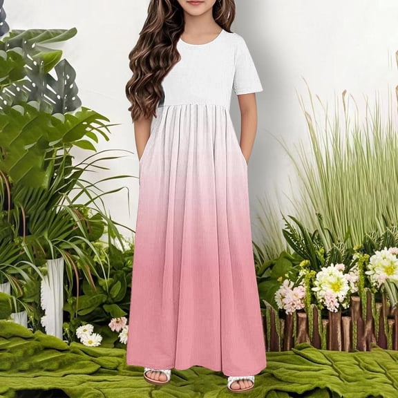ATOGUTA Tulle Dress Girls A-line Dress with Pockets Sundress Casual Dress for Holiday Party Back to School Summer Size 4T-14, Pink