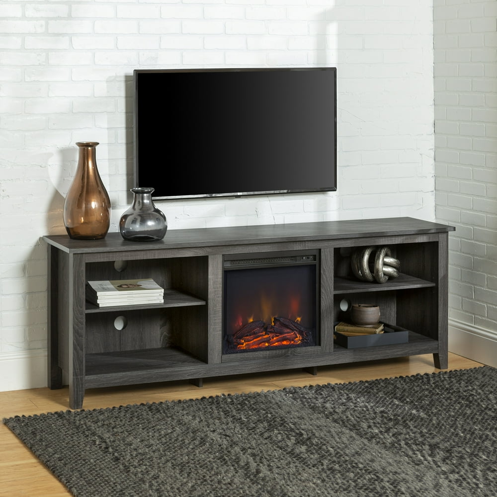 Woven Paths Open Storage Fireplace TV Stand for TVs up to 80", Charcoal