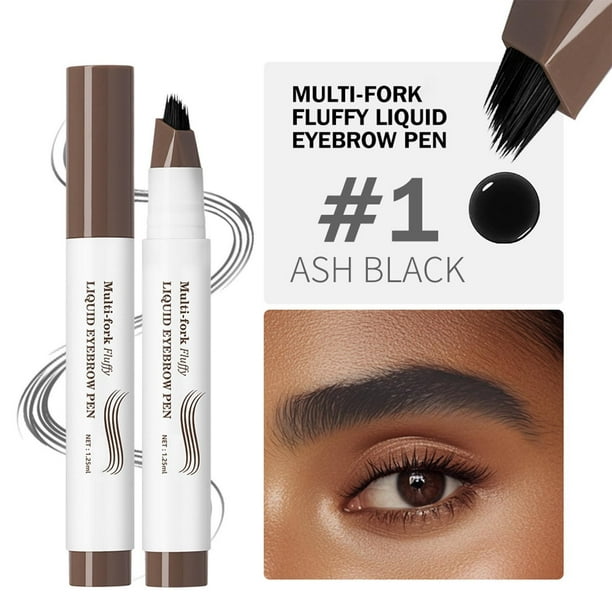 Lápiz de cejas con microblading, lápiz de contorno de cejas con punta de tenedor, resistente al agua, cepillo de 4 puntas, lápiz de cejas con efecto de maquillaje natural, lápiz de cejas de 1,25 ml.