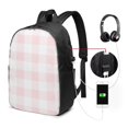 thumbnail image 3 of YFYANG 17" Laptop Backpack, Pink Plaid Pattern Fashion Travel Work Backpack with USB and Headphone Cable Interface for Men and Women, 3 of 8