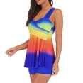 thumbnail image 2 of Womens Fashion Gradient Color Ruched Bikini Set Rainbow Swimsuit Tankini Camkini with Boy Shorts 2 PC Swimwear, 2 of 4