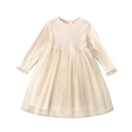 

Baby Girls Dress Autumn Winter Solid Color Mesh Cotton Long Sleeve Princess Toddler Cute Cartoon Soft Trendy Spring Summer Casual Gifts To Child Girls Clothes