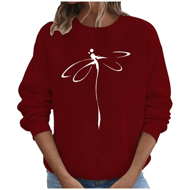 Chemise à Manches Longues Femme Hauts Automne Manches Longues Chandail Ample Chemise Décontractée Imprimé Poitrine Col Rond Chandails en Molleton Manches Longues Chemises Femmes Chemises Manches Longues pour Femmes