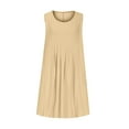 thumbnail image 4 of Yghzkop Womens Cotton Linen Dresses Sleeveless Round Neck Shift Dress Pleated Summer Solid Color Casual Breathable Dress Vacation Everyday Wear Midi Dress, 4 of 6