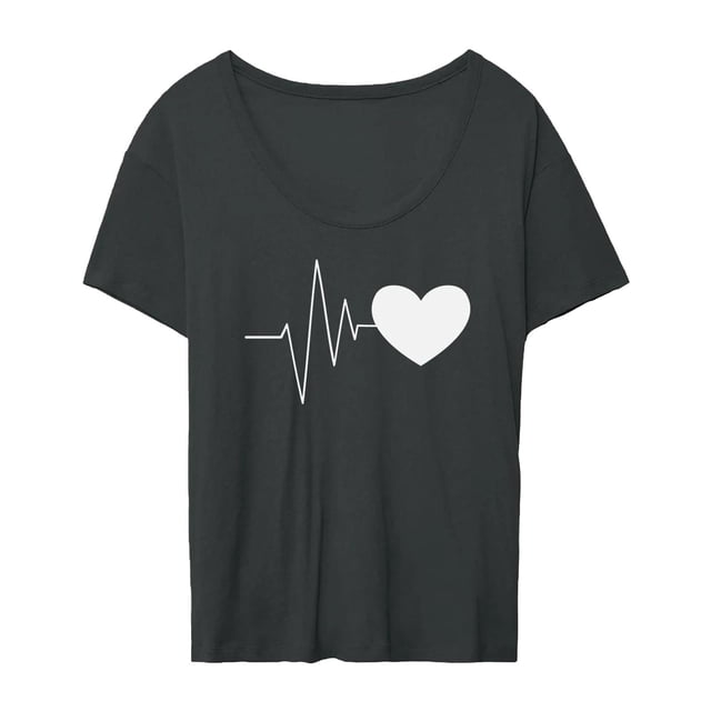 Camiseta De Mujer Tops De Manga Corta Con Estampado Gráfico De Corazón Suelto Y Transpirable