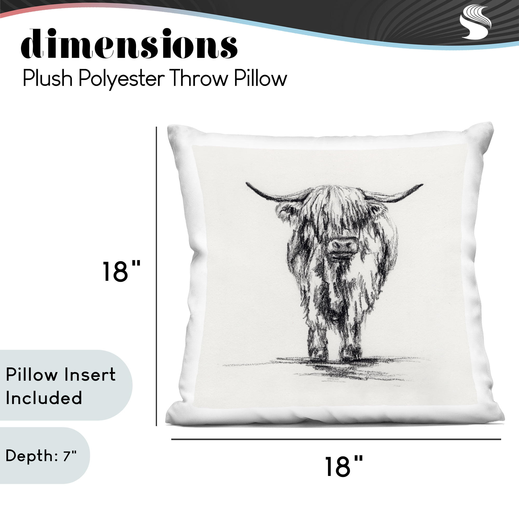 Stupell Industries Highland Cow in Charcoal Decorative Printed Throw Pillow, design by Leah Noel Art