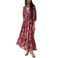thumbnail image 1 of Faithtur Robe Bohème Florale pour Femmes Été Manches Mi-Longues Col en V Taille Froncée Robe Longue Fluide, 1 of 9