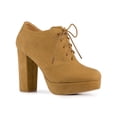 thumbnail image 1 of BLISSFUL STEP Bottines pour Femmes en Faux Suède à Talon Épais Plateforme à Lacets Bout Rond Bottes Habillées Brun 7, 1 of 5