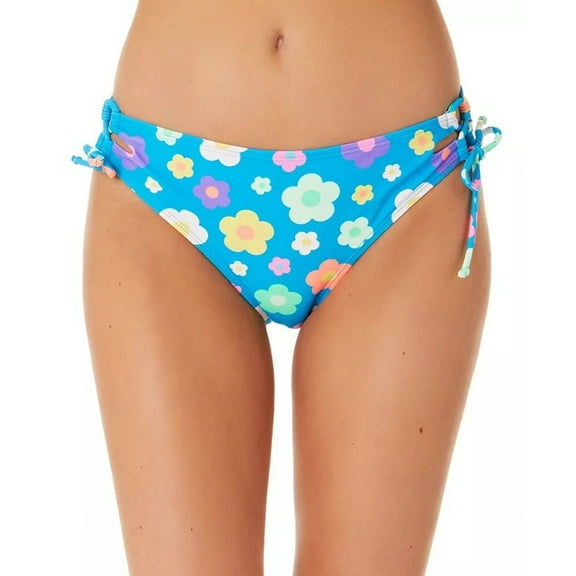 California Waves Junior's Petal Pop Lace Up Side Hipster Bikini Bottoms Swimsuit Blue Size X-Large