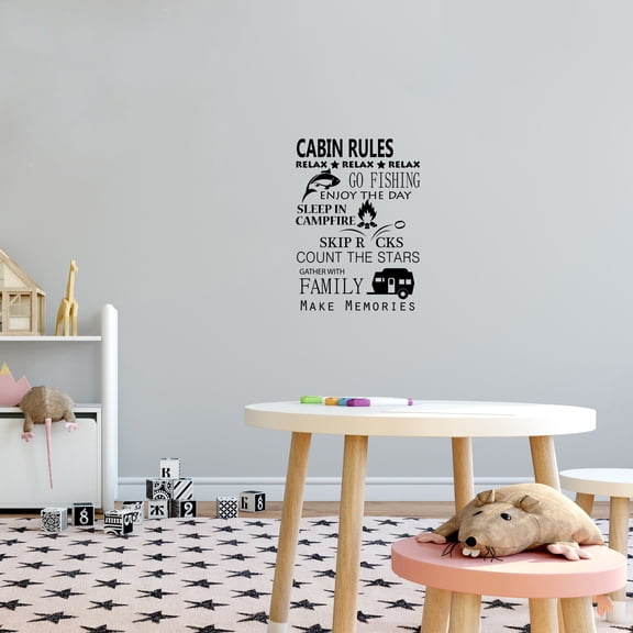 Cabin Rules Make Memories Quote Cabin Camp Camping Scenery Vacation Quotes Wall Decal Sticker Vinyl Art Mural for Girls / Boys Campers Home Room Walls Bedroom House Decor Decoration (10x8 inch)