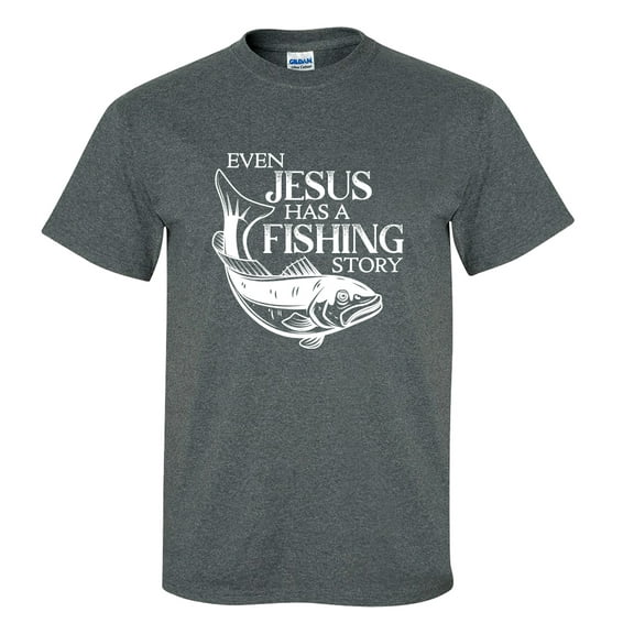 Trenz Shirt Company Even Jesus Has A Fishing Story Unisex Short Sleeve T-shirt-Dark Heather-xxl