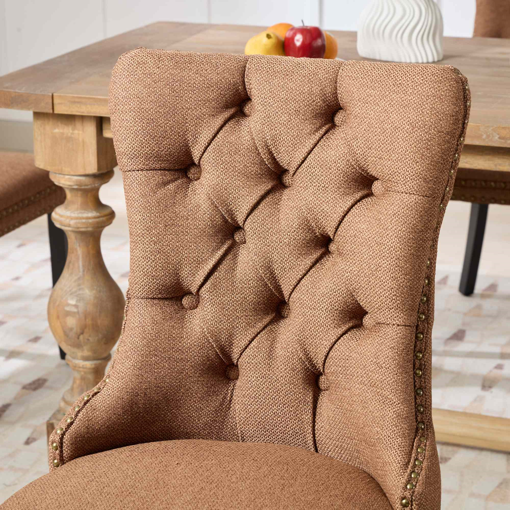 Miniyam Dining Chair Set of 2, High-end Tufted Contemporary Flax Upholstered, Coffee