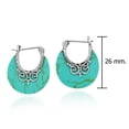 thumbnail image 3 of Boho Green Turquoise Bohemian Hoop Lock Retro Sterling Silver Earrings, 3 of 5