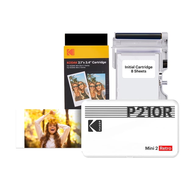 Kodak Mini 2 Rétro Imprimante Photo Portable 4PASS, 2,1 X 3,4 Pouces, Ensemble de 38 Feuilles, Blanc