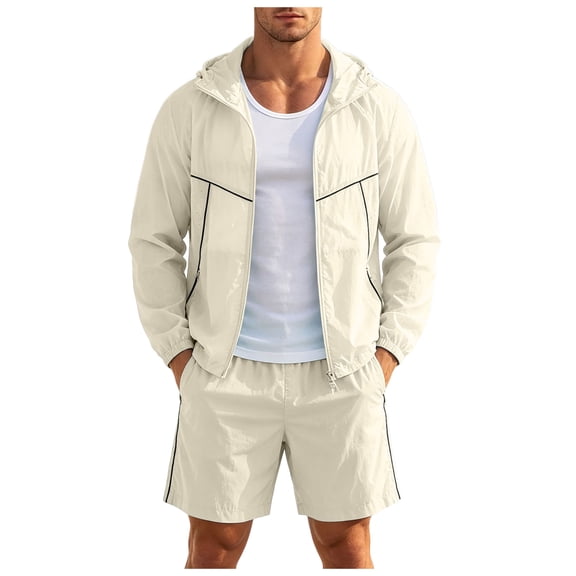 JFOPQVSM Men’s Tracksuit Sweatsuits Full Zip Long Sleeve Hooded Jacket and Shorts Athletic Casual Workout 2 Piece Set Pant Suits for Men