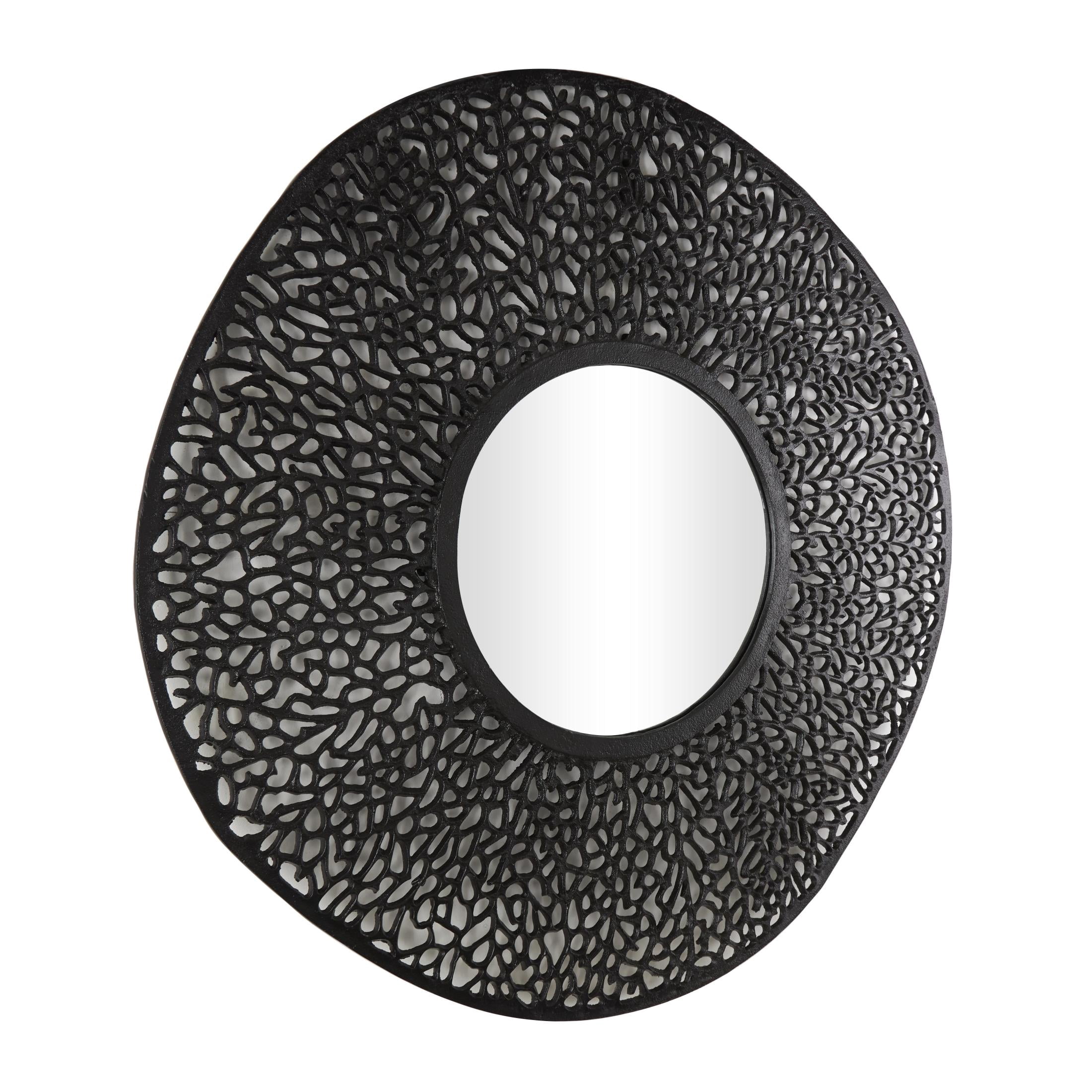 DecMode 44" x 45" Black Abstract Wall Mirror with Open Lattice Frame