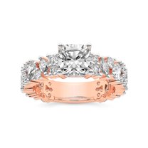 IGI Certified 5 Carat Cushion Shape Lab Grown Diamond Engagement Ring | 14K Rose Gold | Skylar Side Stone Encrusted Diamond Ring | FG-VS Quality Friendly Diamonds