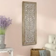 thumbnail image 6 of Rectangular Mango Wood Wall Panel Hand Crafted With Intricate Carving, White and Brown, 6 of 7