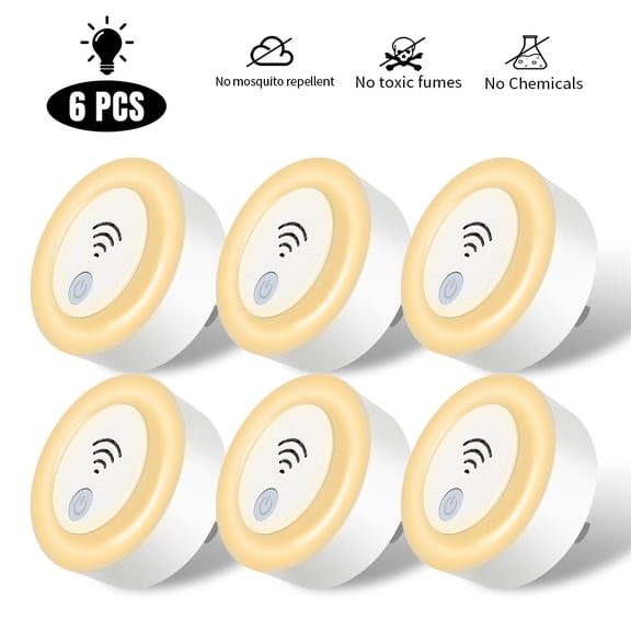 Ultrasonic Pest Repeller 6 Pack, Ultrasonic Pest Repeller, With LED Night Light warm light Electronic Indoor Pest Repellent Plug in,Pest Repeller for Living Room, Bedroom, Home, Warehouse