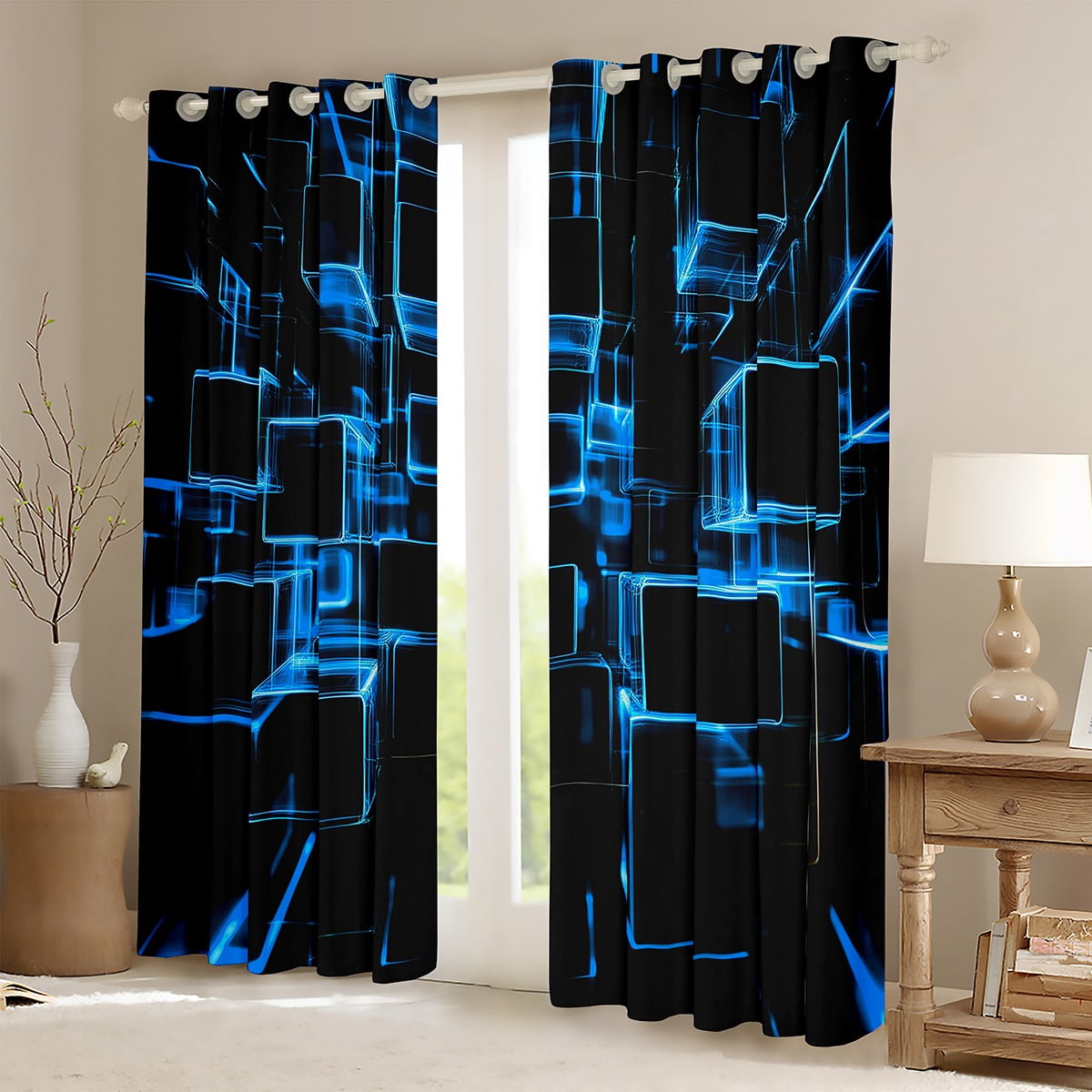Erosebridal Buffalo Plaid Curtains for Living Room,Geometric Grid 30%-50% Blackout Curtains Set of 2 (38x45),Curtains Pack of 2 (38x45),Teenager Bedroom Decor
