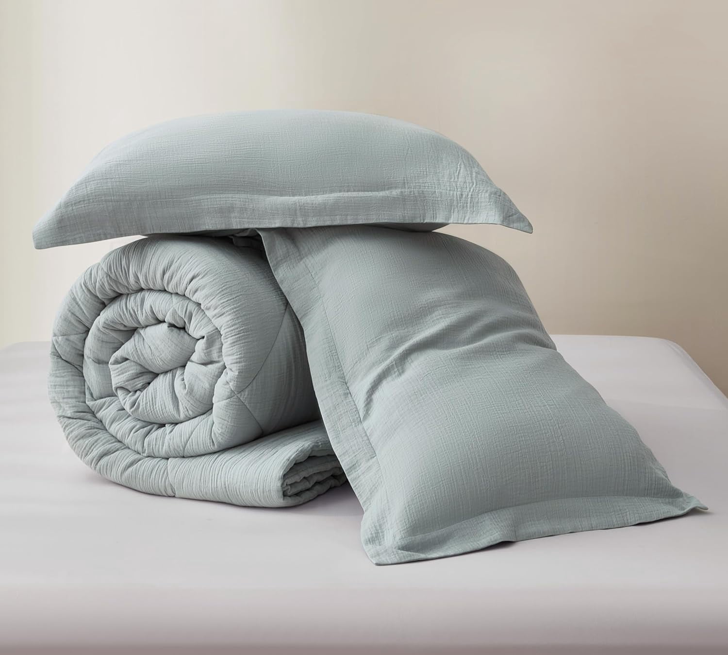 Chezmoi Collection Skye 3-Piece 100% Cotton Muslin Thin Comforter Set King, Light Blue-Gray Reversible Soft Washed Cotton Gauze Breathable Lightweight Summer Blanket