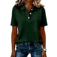 thumbnail image 5 of Polo Shirts Womens Short Sleeve V Neck Business Casual Tops Golf Collared 3 Buttons Summer Work Blouse Dark Green 2XL, 5 of 5
