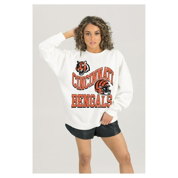 Women's Gameday Couture  White Cincinnati Bengals Oversized Hard Earned Premium Fleece Pullover Sweatshirt