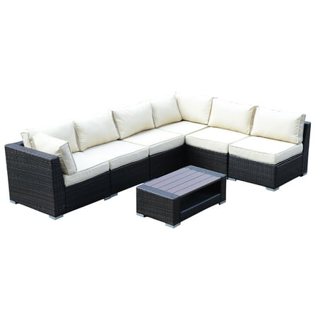 Sectional Patio Set - 7PCS Outdoor Sectional Rattan Wicker Patio Furniture Set with Cushions