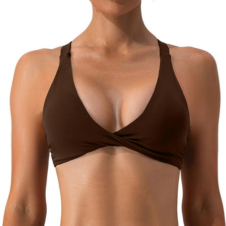 SHENGYUAN Yoga Tops With Built In Bra Plus Size Bras for Womens Workout Sports Fitness Backless Padded Low Impact Crop Tank Top Brown XL