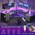 thumbnail image 3 of L Shaped Desk with Monitor Stand and 6 Drawer, 108" Home Office Desk with File Drawer & Power Outlet, Two Person Desk, Gaming Desk with Led Lights, Grey, 3 of 8