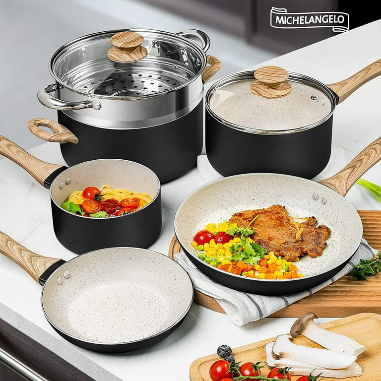  MICHELANGELO Pots and Pans Set Nonstick, 12 Pcs Pot Sets for  Cooking Nonstick with Bakelite Handle, Non Toxic Cookware Set Induction  Compatible: Home & Kitchen