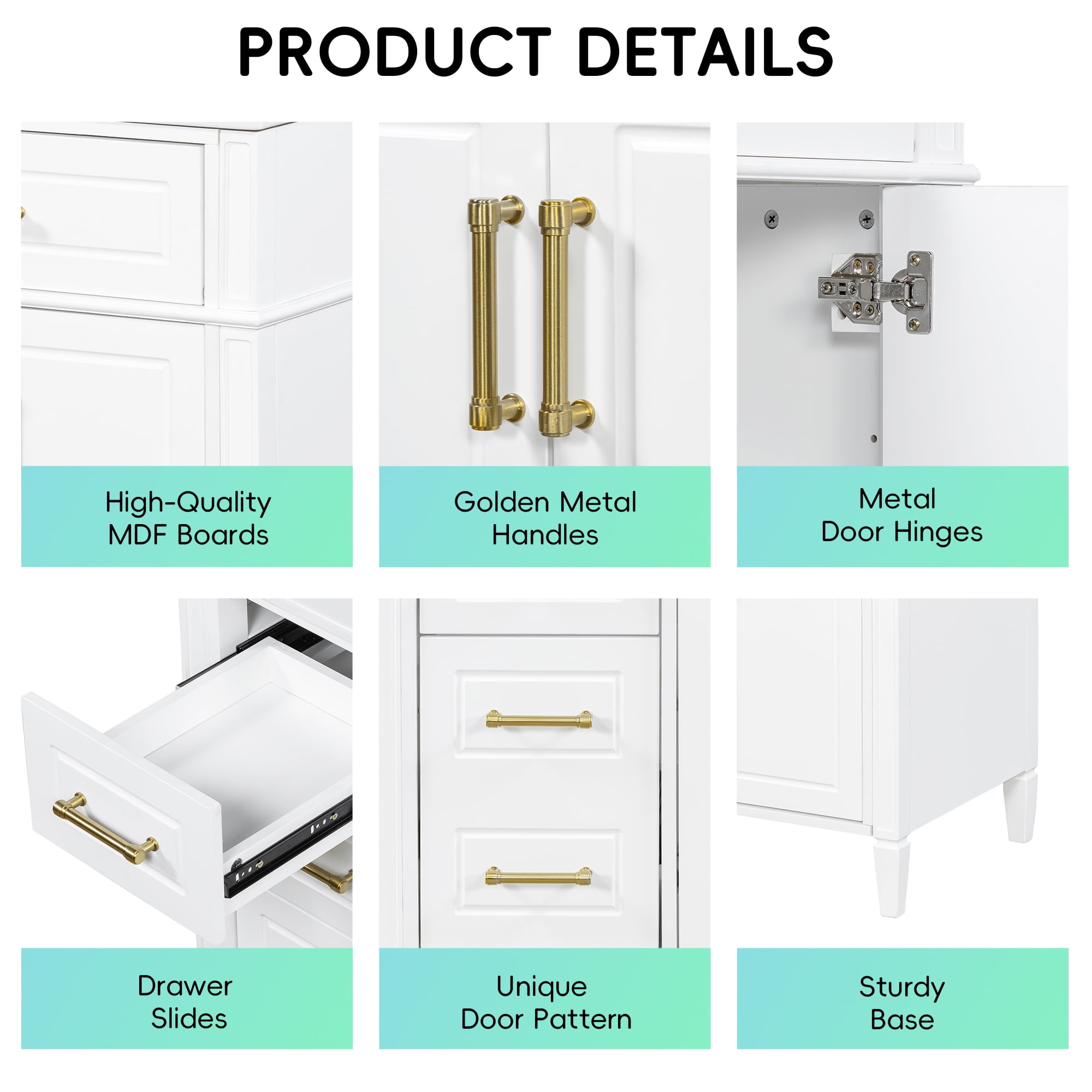Alvantor 36" Bathroom Vanity with Sink, Freestanding Storage Cabinet with Flip Drawers White