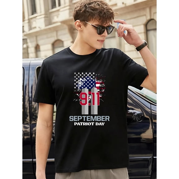 Men's Patriot Day 9/11 Memorial T-Shirt Never Forget American Flag Graphic Tee Short Sleeve Casual Commemorative Top