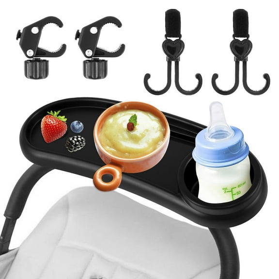 Stroller Snack Tray with Cup Holder Universal Stroller Food Tray Removable Baby Snack Tray with Adjustable Buckle and Hooks Reusable Stroller Snacks Holder for Strollers