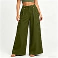 thumbnail image 6 of Gamivast Cargo Pants for Women Linen Wide Leg Lightweight High Waisted Drawstring Pull-on Utility Pants with Pockets Full Length Loose Travel Pants Casual Outdoor Wear Outfits Army Green S, 6 of 8