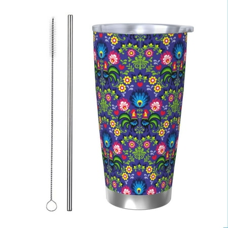 

Zeuib Roosters 1 Printed 20oz Stainless Steel Insulated Car Cup Stainless Steel Thermal Cup Vacuum Insulated Leak-proof Travel Mug Cup-Straw Two-piece Set