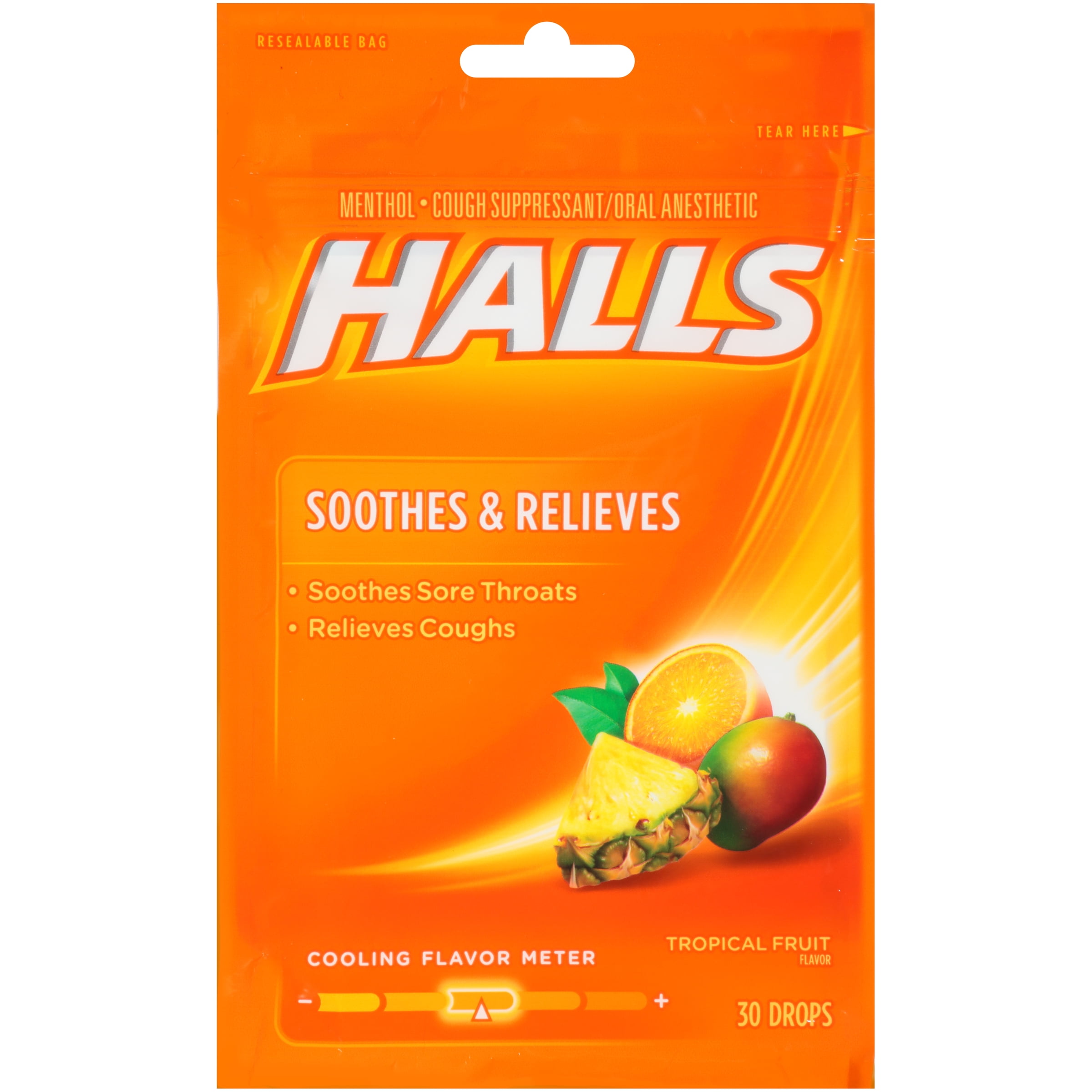 Halls Tropical Fruit Flavor Menthol Cough Suppressant/Oral Anesthetic