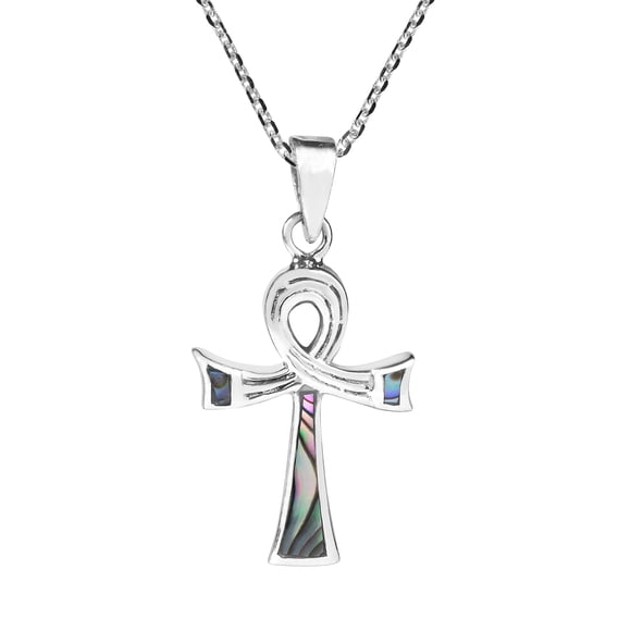 AeraVida Ancient Egyptian Inspired Ankh Cross Heiroglyph Colorful Abalone Shell in Sterling Silver Pendant Necklace Casual Everyday Wear Unisex Jewelry Gifts