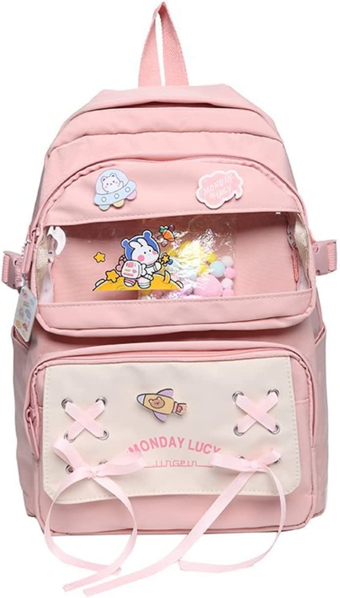 PIKADINGNIS Kawaii Backpack with Pom Poms Cute Aesthetic Backpack for