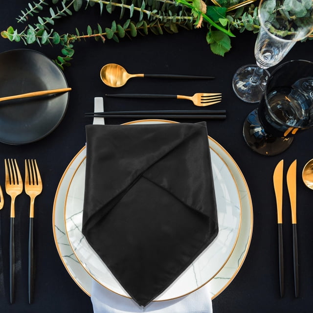 unbranded 5Ud Servilletas De Cena Reutilizables De Satin Negro Para Fiestas Hotel Y Uso Doméstico