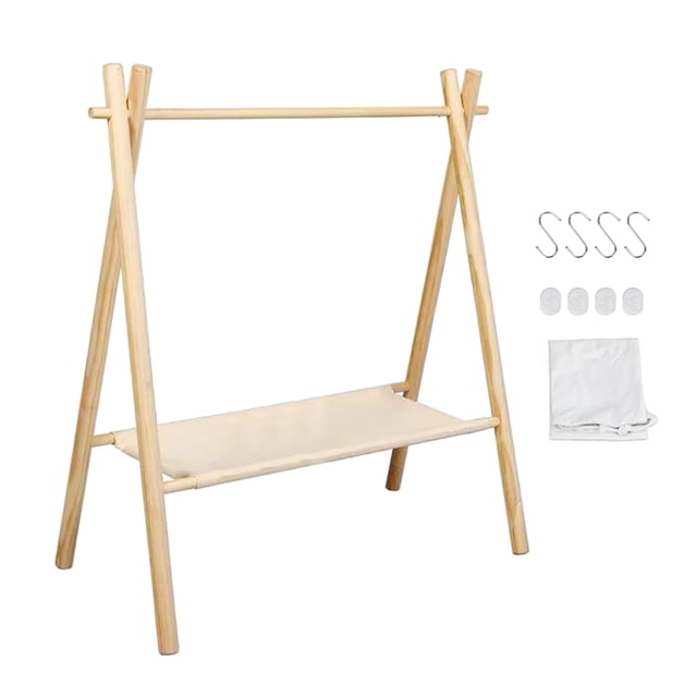 Labymos Support Suspendu pour Batterie de Cuisine en Bois d'Extérieur, Support Triangulaire de Camping avec Crochets, Sac de Rangement