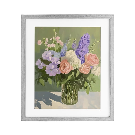 Stupell Industries French Country Mixed Roses & Lilacs Bouquet Gray Framed Print Under Glass, 13 x 16, by The Prints Vibe