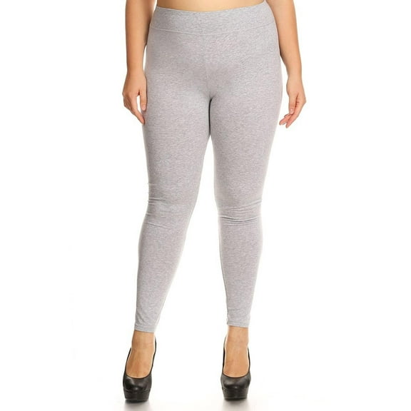 High Waisted Sport Cotton Leggings - Plus Size - 1XL 2XL 3XL Heather Grey 3XL