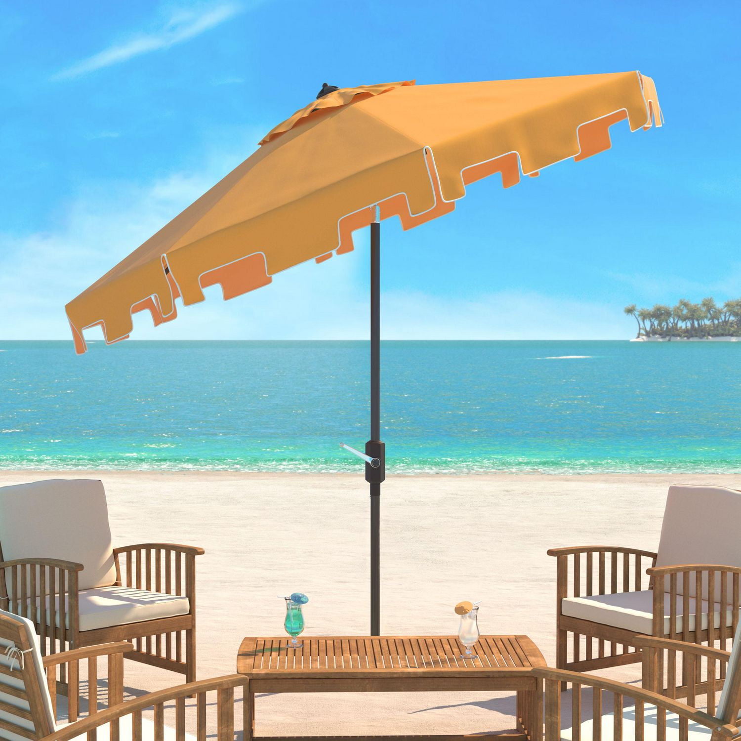 Safavieh Outdoor Collection Zimmerman Crank Market Umbrella with Flap