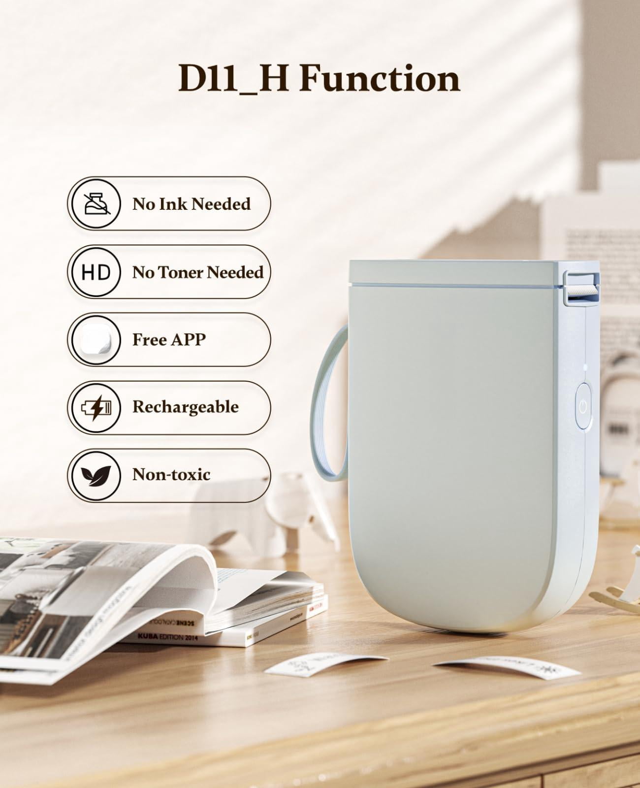 300 Dpi D11 Label Maker Machine With 1 Tape  Mini Portable Printer Thermal Sticker Labeler For Office Home Kitchen School Organization Blue
