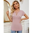thumbnail image 2 of ZHENWEI Womens Short Sleeve Henley T Shirt Sexy Zipper V Neck Ribbed Knit Shirts Button Down Slim Fit Basic Summer Top, 2 of 9